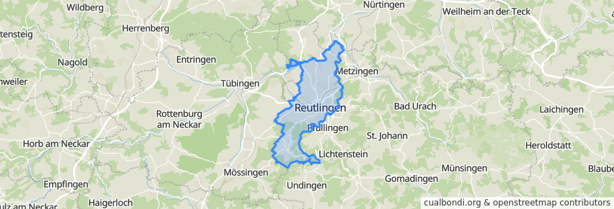 Mapa de ubicacion de Reutlingen.