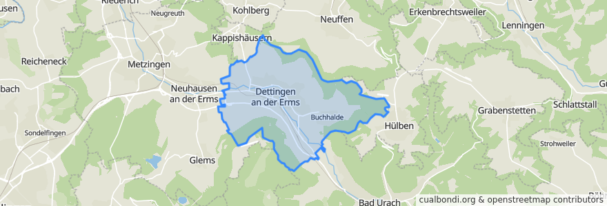 Mapa de ubicacion de Dettingen an der Erms.