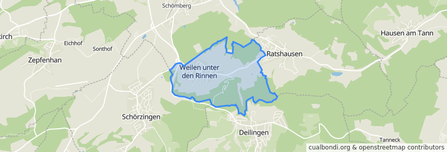 Mapa de ubicacion de Weilen unter den Rinnen.