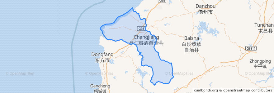 Mapa de ubicacion de Changjiang Li Autonomous County.