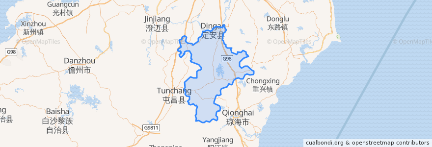 Mapa de ubicacion de 定安県.