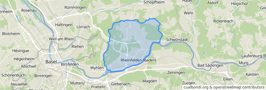 Mapa de ubicacion de Rheinfelden (Baden).