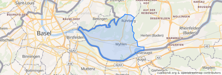 Mapa de ubicacion de Grenzach-Wyhlen.