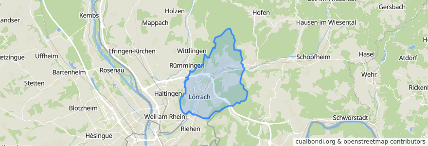 Mapa de ubicacion de Lörrach.