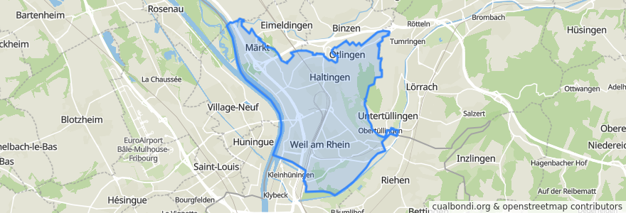 Mapa de ubicacion de Weil am Rhein.