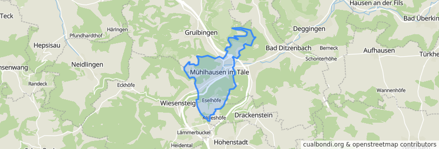 Mapa de ubicacion de Mühlhausen im Täle.