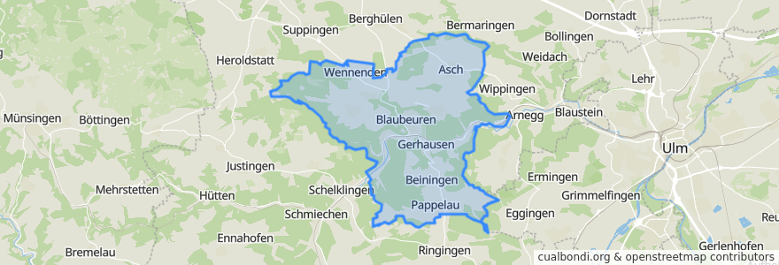 Mapa de ubicacion de Blaubeuren.