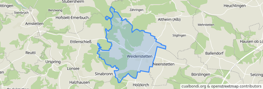 Mapa de ubicacion de Weidenstetten.