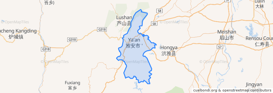 Mapa de ubicacion de 雨城区.