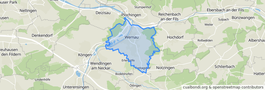 Mapa de ubicacion de Wernau (Neckar).