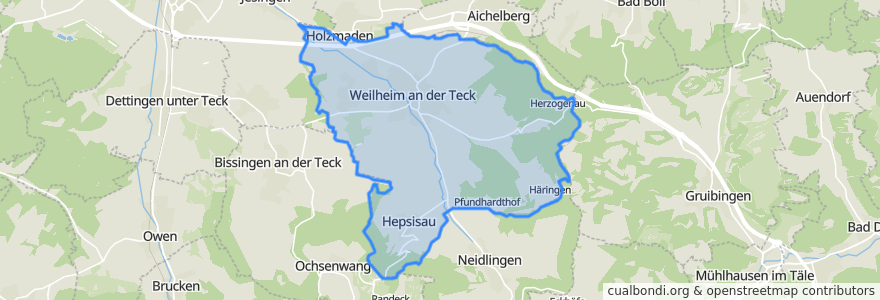 Mapa de ubicacion de Weilheim an der Teck.