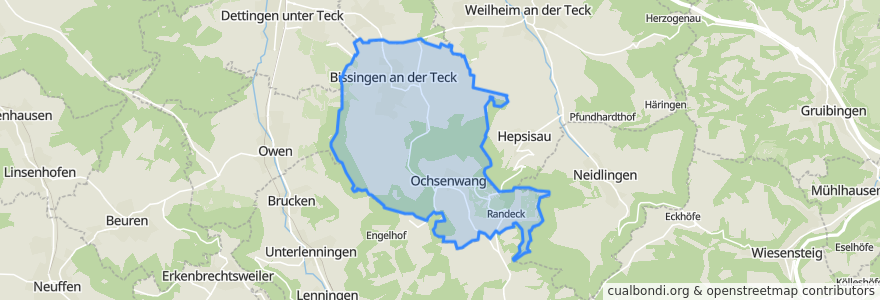 Mapa de ubicacion de Bissingen an der Teck.