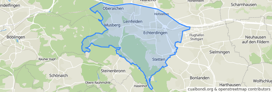 Mapa de ubicacion de Leinfelden-Echterdingen.