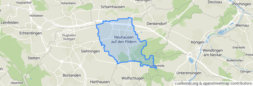 Mapa de ubicacion de Neuhausen auf den Fildern.