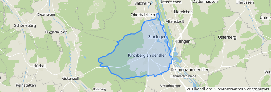 Mapa de ubicacion de Kirchberg an der Iller.