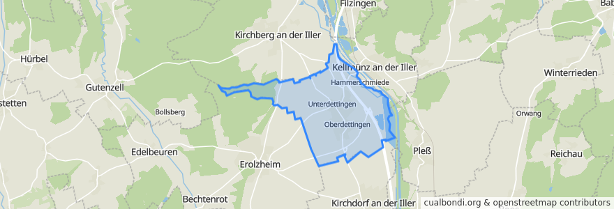 Mapa de ubicacion de Dettingen an der Iller.