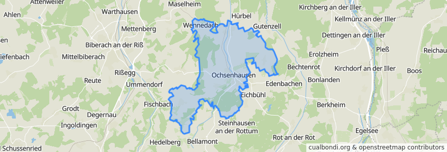 Mapa de ubicacion de Ochsenhausen.