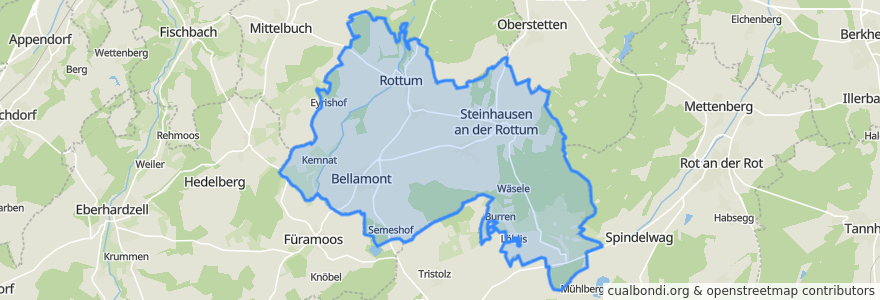 Mapa de ubicacion de Steinhausen an der Rottum.