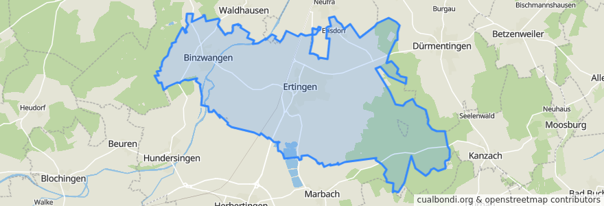 Mapa de ubicacion de Ertingen.