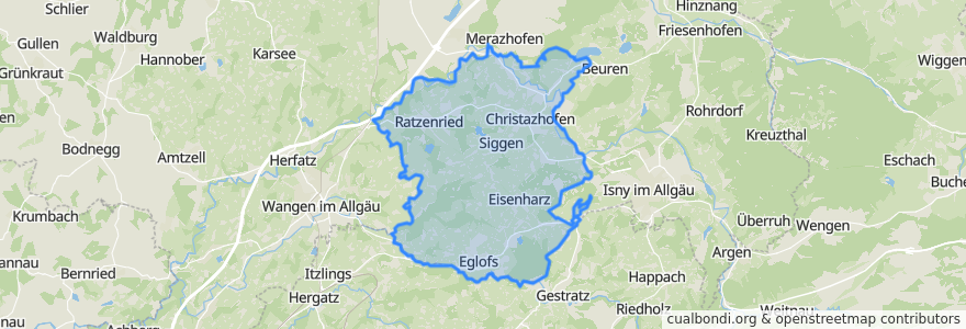 Mapa de ubicacion de Argenbühl.