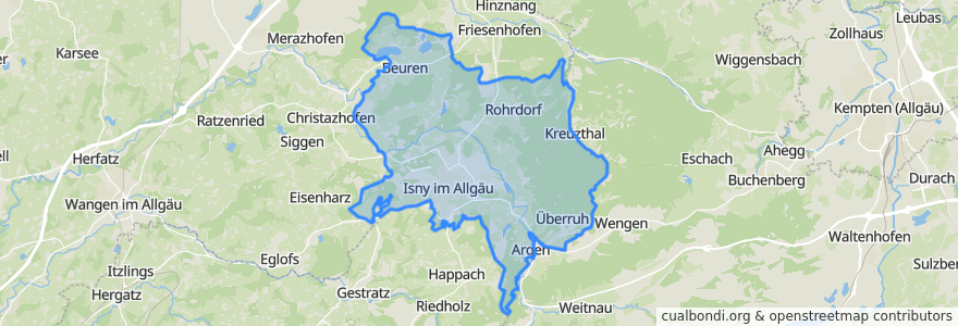 Mapa de ubicacion de Isny im Allgäu.