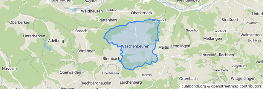 Mapa de ubicacion de Wäschenbeuren.