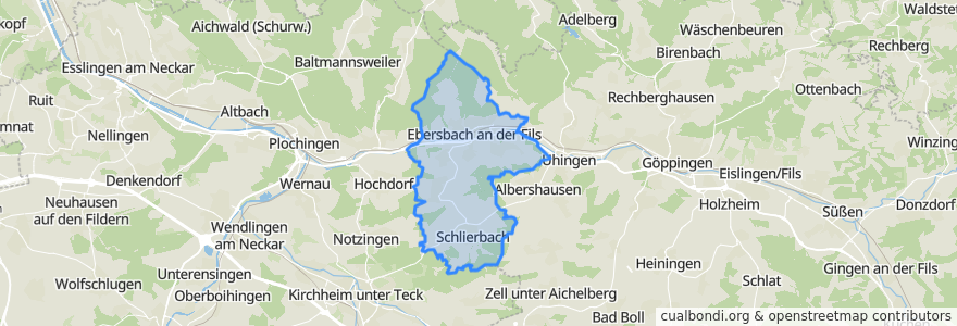 Mapa de ubicacion de Vereinbarte Verwaltungsgemeinschaft der Stadt Ebersbach an der Fils.