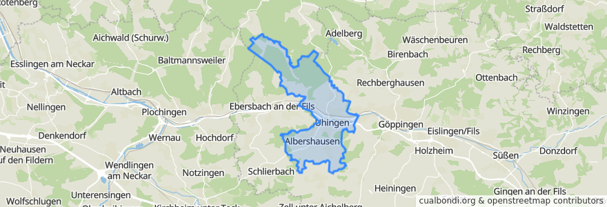 Mapa de ubicacion de Vereinbarte Verwaltungsgemeinschaft der Stadt Uhingen.