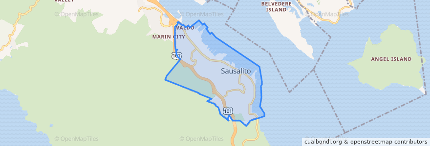 Mapa de ubicacion de Sausalito.