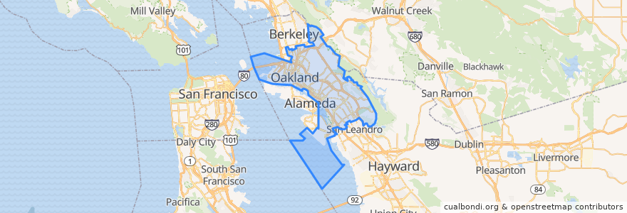 Mapa de ubicacion de Oakland.