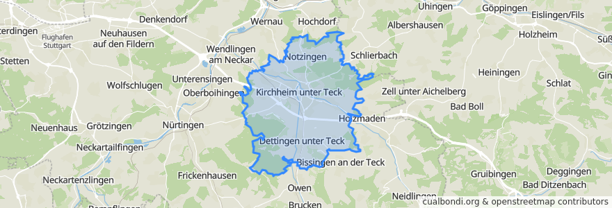 Mapa de ubicacion de Vereinbarte Verwaltungsgemeinschaft der Stadt Kirchheim unter Teck.