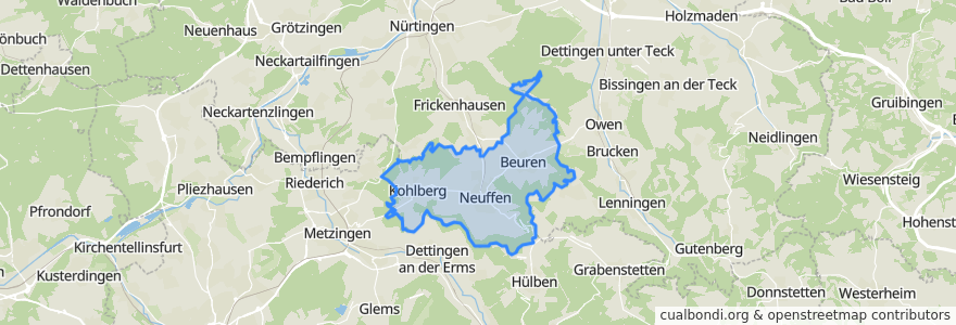 Mapa de ubicacion de Vereinbarte Verwaltungsgemeinschaft der Stadt Neuffen.