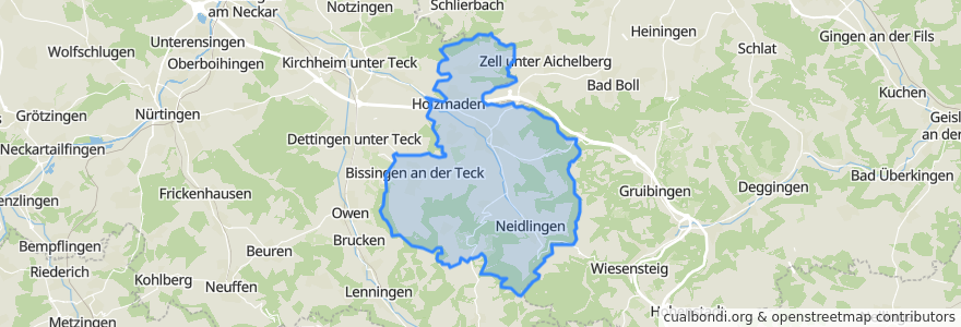 Mapa de ubicacion de Vereinbarte Verwaltungsgemeinschaft der Stadt Weilheim an der Teck.