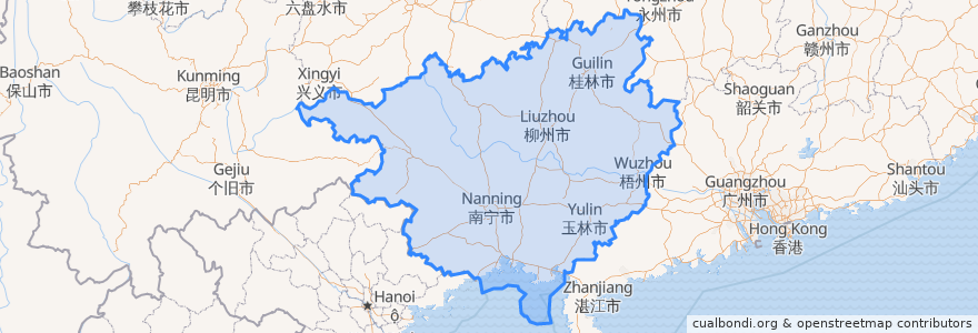 Mapa de ubicacion de 広西チワン族自治区.