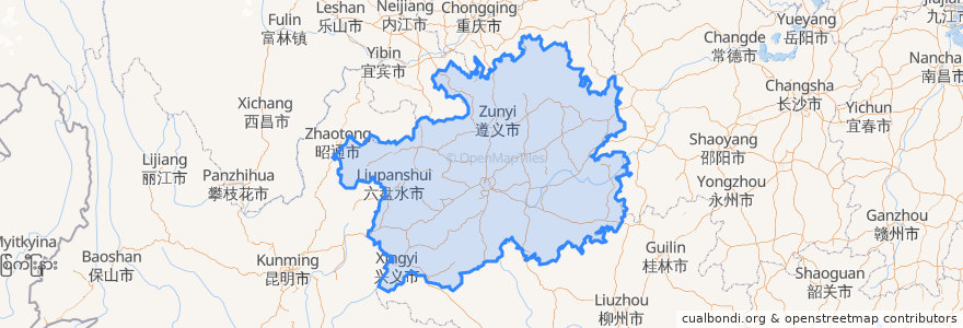 Mapa de ubicacion de Guizhou.