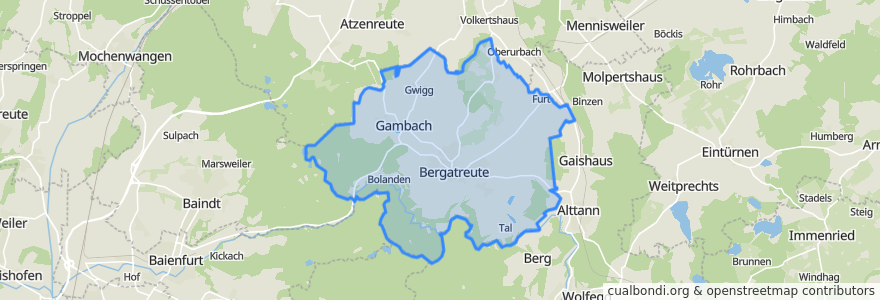 Mapa de ubicacion de Bergatreute.