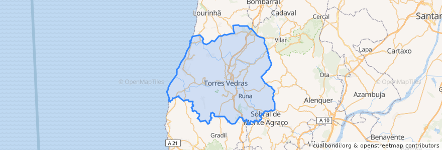 Mapa de ubicacion de Torres Vedras.