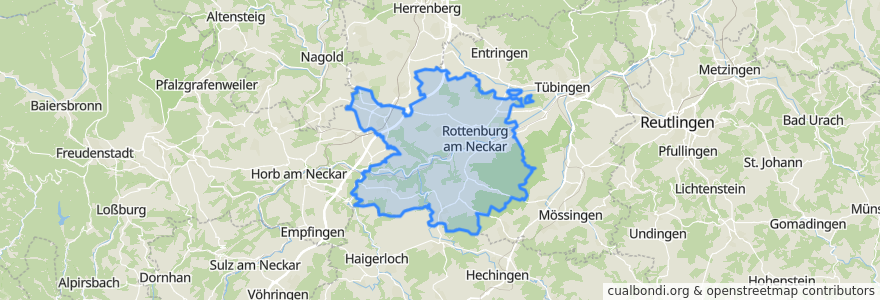 Mapa de ubicacion de Verwaltungsgemeinschaft Rottenburg am Neckar.