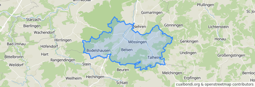 Mapa de ubicacion de Verwaltungsgemeinschaft Mössingen.