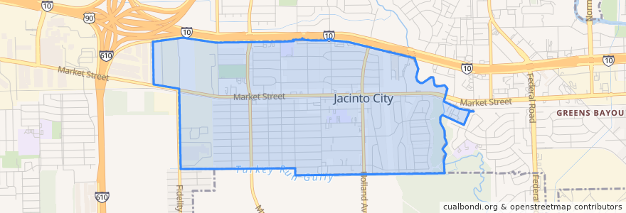 Mapa de ubicacion de Jacinto City.