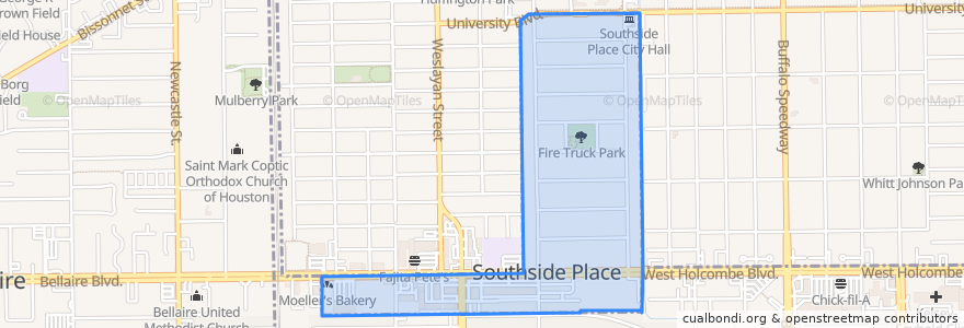 Mapa de ubicacion de Southside Place.