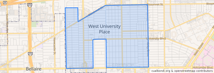 Mapa de ubicacion de West University Place.