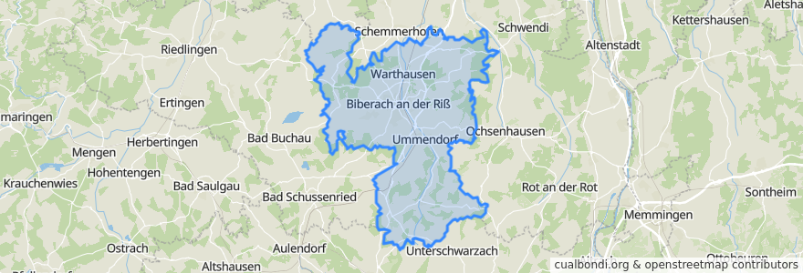 Mapa de ubicacion de Verwaltungsgemeinschaft Biberach an der Riß.