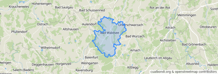 Mapa de ubicacion de Verwaltungsgemeinschaft Bad Waldsee.