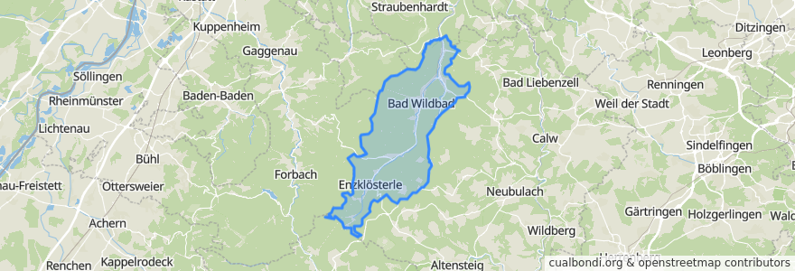 Mapa de ubicacion de Verwaltungsgemeinschaft Bad Wildbad.