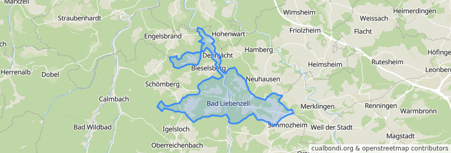 Mapa de ubicacion de Verwaltungsgemeinschaft Bad Liebenzell.