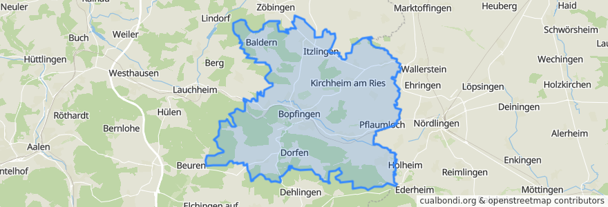 Mapa de ubicacion de Verwaltungsgemeinschaft Bopfingen.