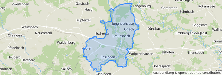 Mapa de ubicacion de Verwaltungsverband Braunsbach-Untermünkheim.