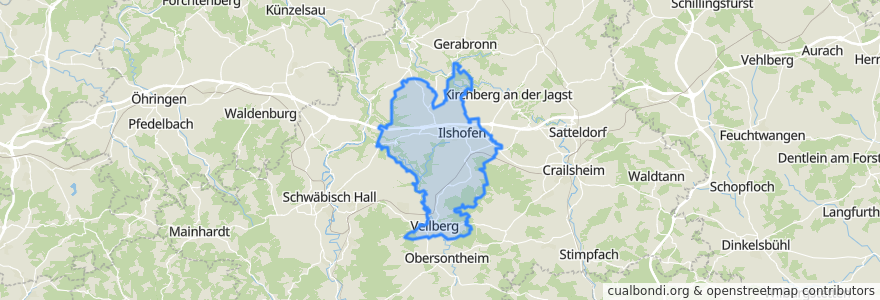 Mapa de ubicacion de Verwaltungsverband Ilshofen-Vellberg.