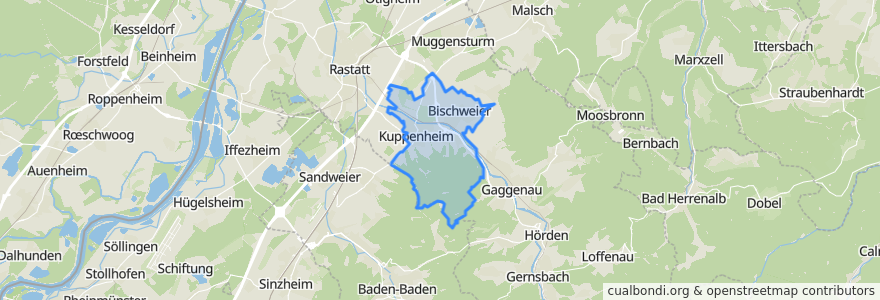 Mapa de ubicacion de Nachbarschaftsverband Bischweier-Kuppenheim.